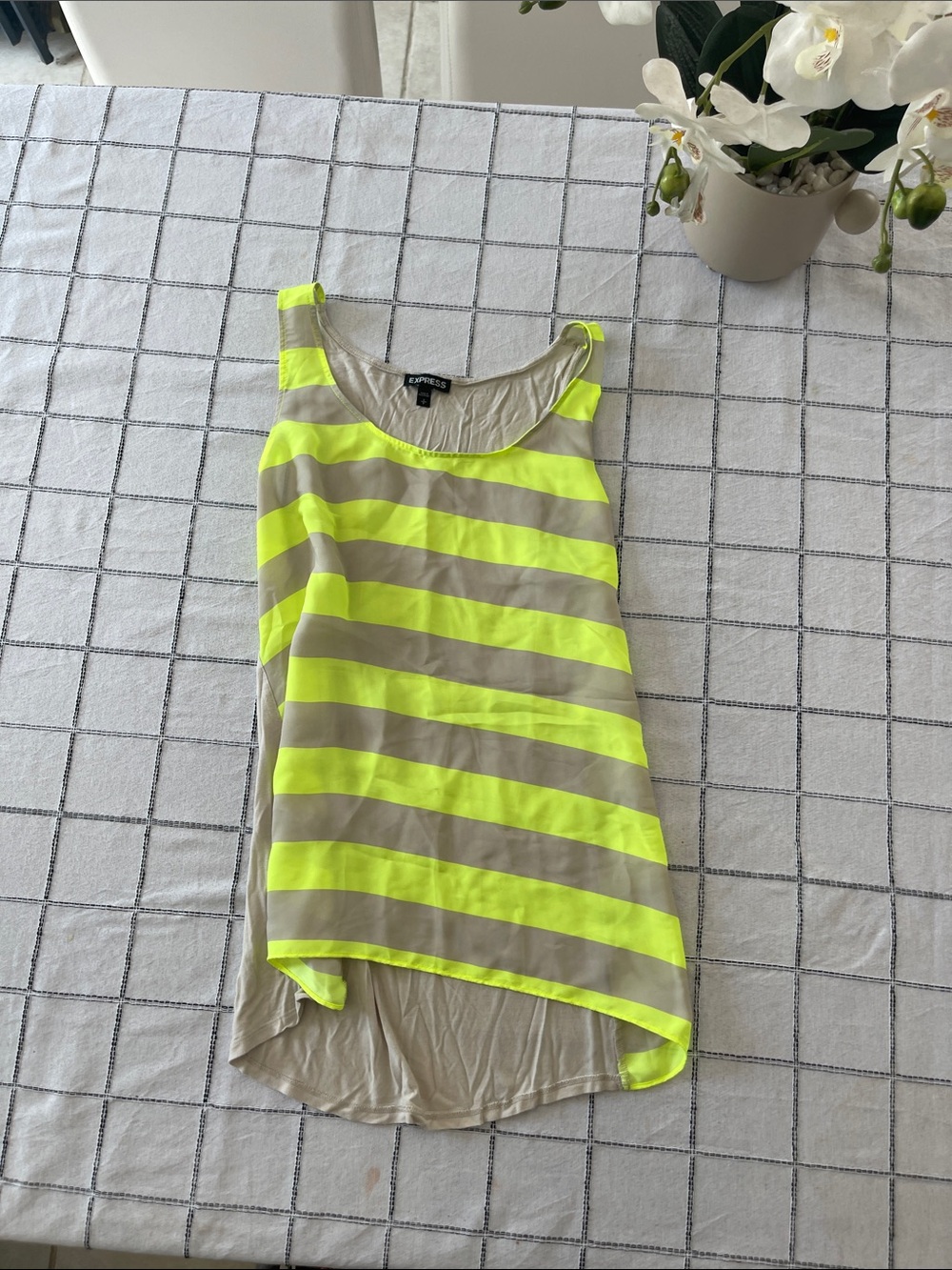 Express Neon Yellow and Beige Striped Sleeveless Tank